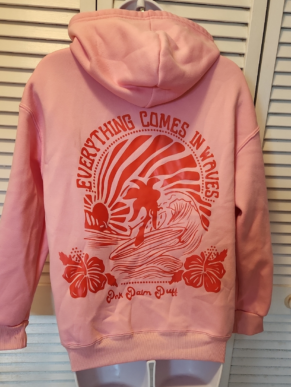 Everything Comes In Waves Pink Graphic Hoodie